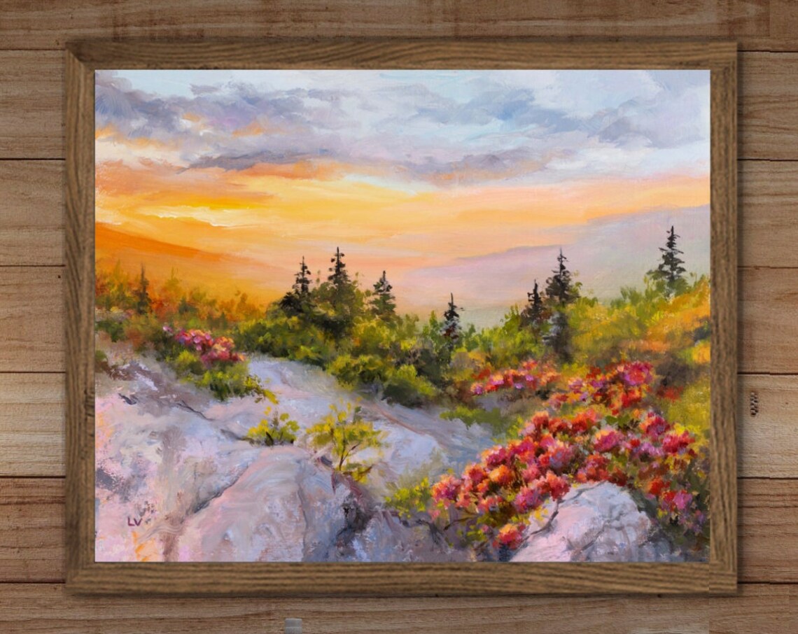Sunset Over a Mountain Ridge Blooming with Rhododendrons Poster - Image 6
