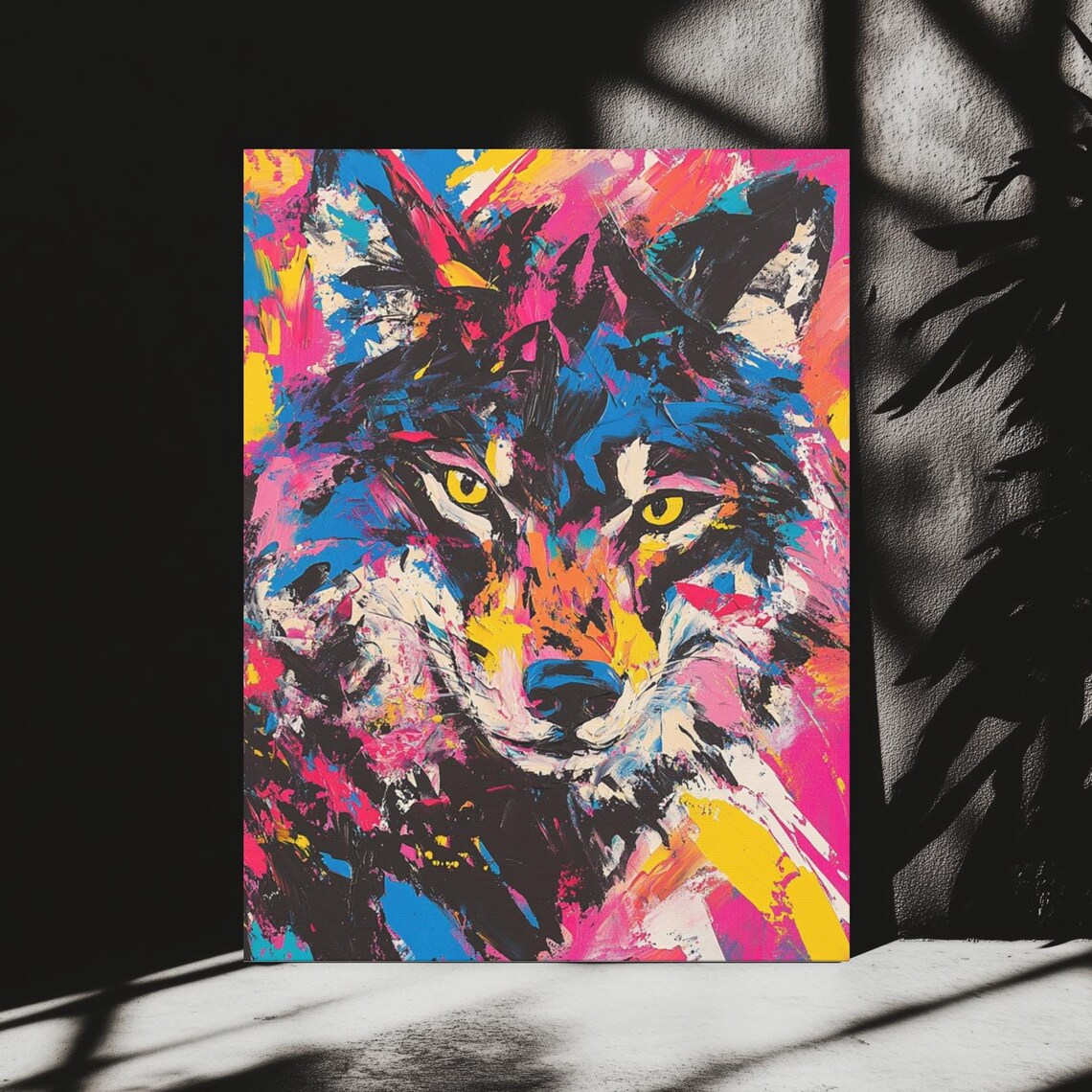 Colorful Abstract Wolf Neon Splash Bold Wild Animal Wall Art