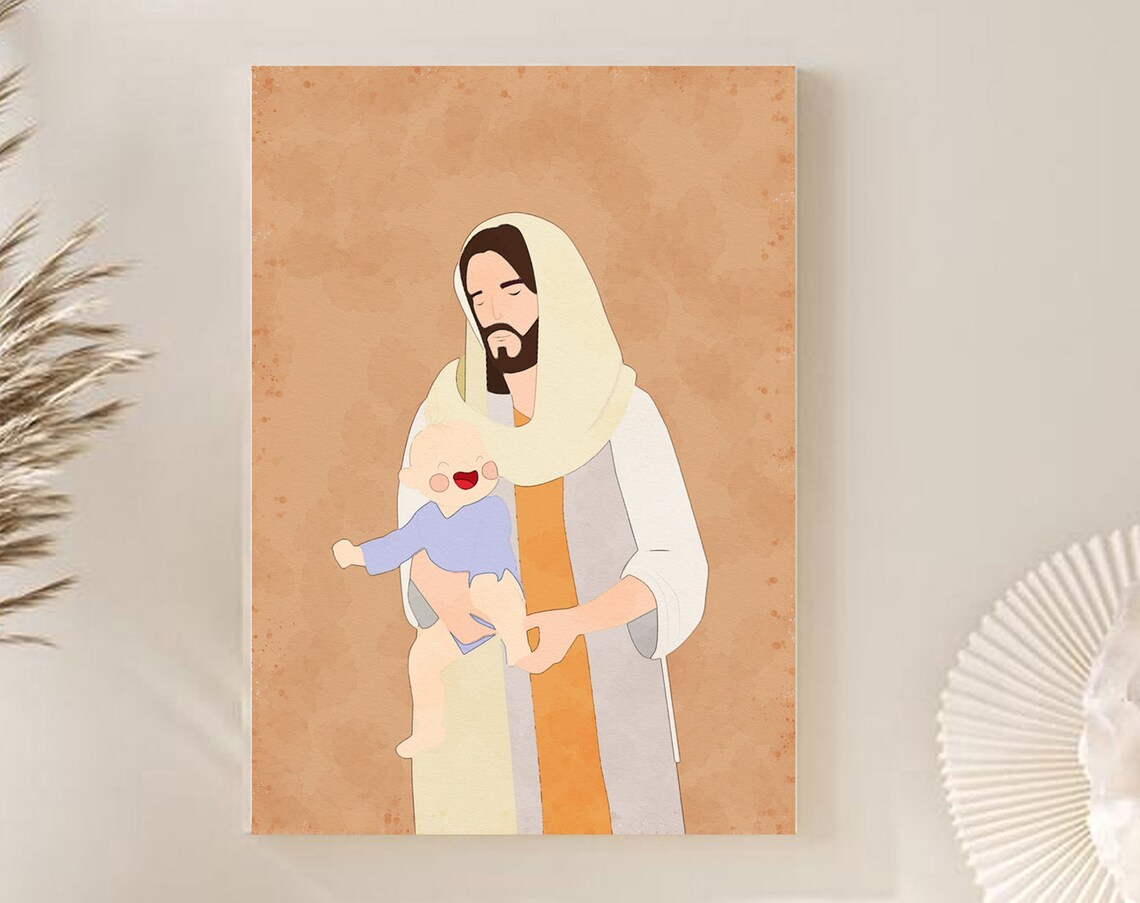 Jesus Holding Baby Boy Heaven Watercolor Baby Loss Gift Poster
