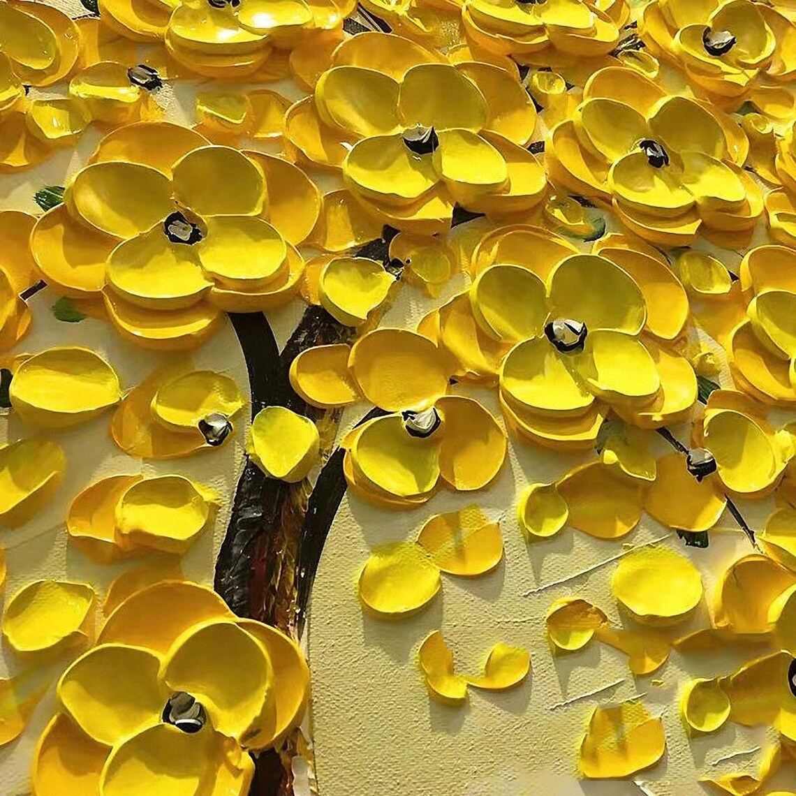 Golden Yellow Blooming Tree Of Life Blossom Oil Painting Poster - Image 2