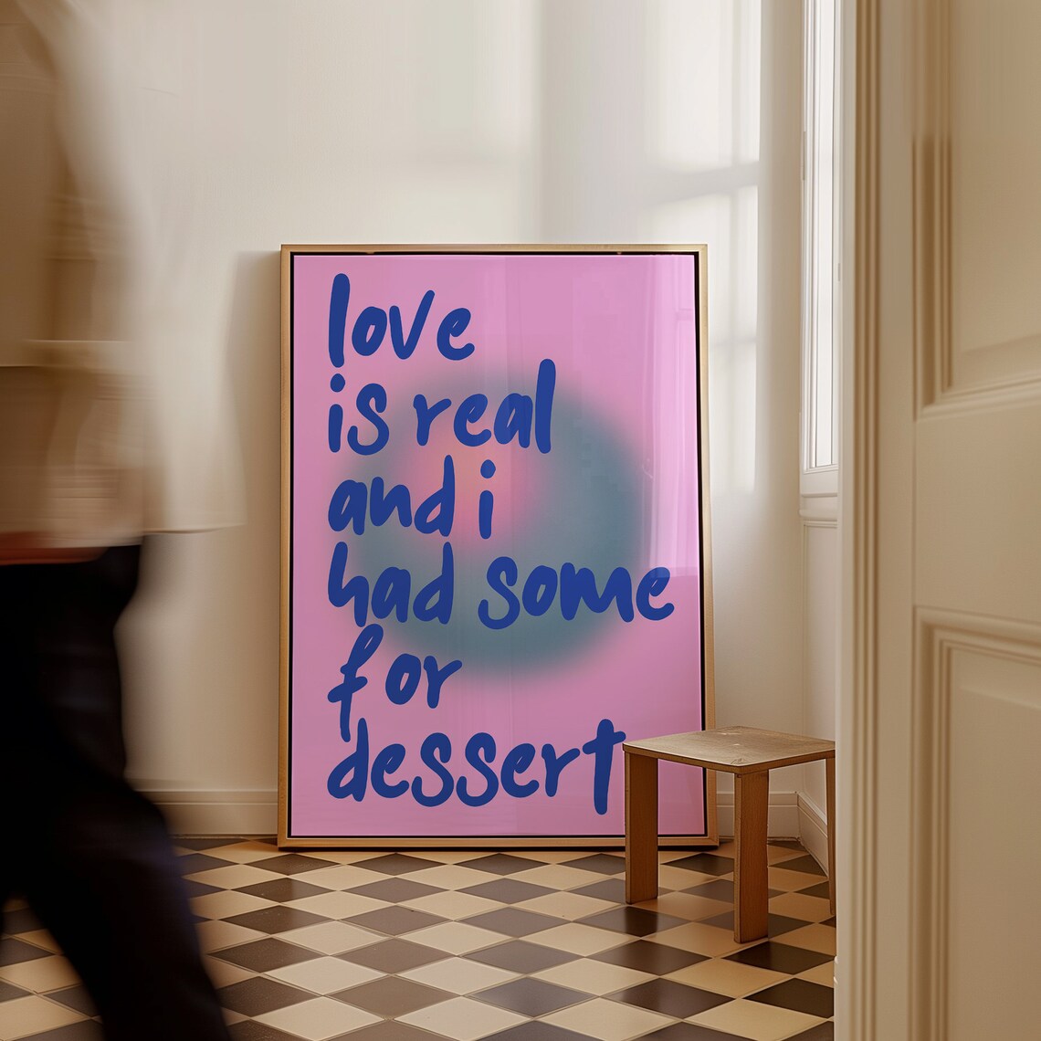 Love Is Real Blue Script Pink Aura Gradient Love Quote Art Poster - Image 4