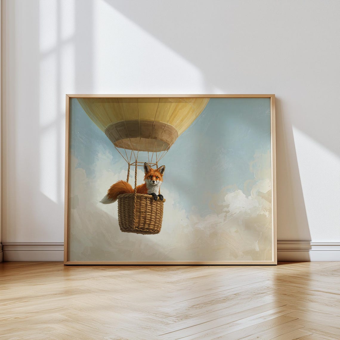 Fox In Balloon Nursery Print Whimsical Kids Room Decor