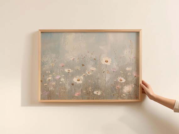 Misty Wildflower Meadow with Soft Cosmos in Dreamy Haze Poster