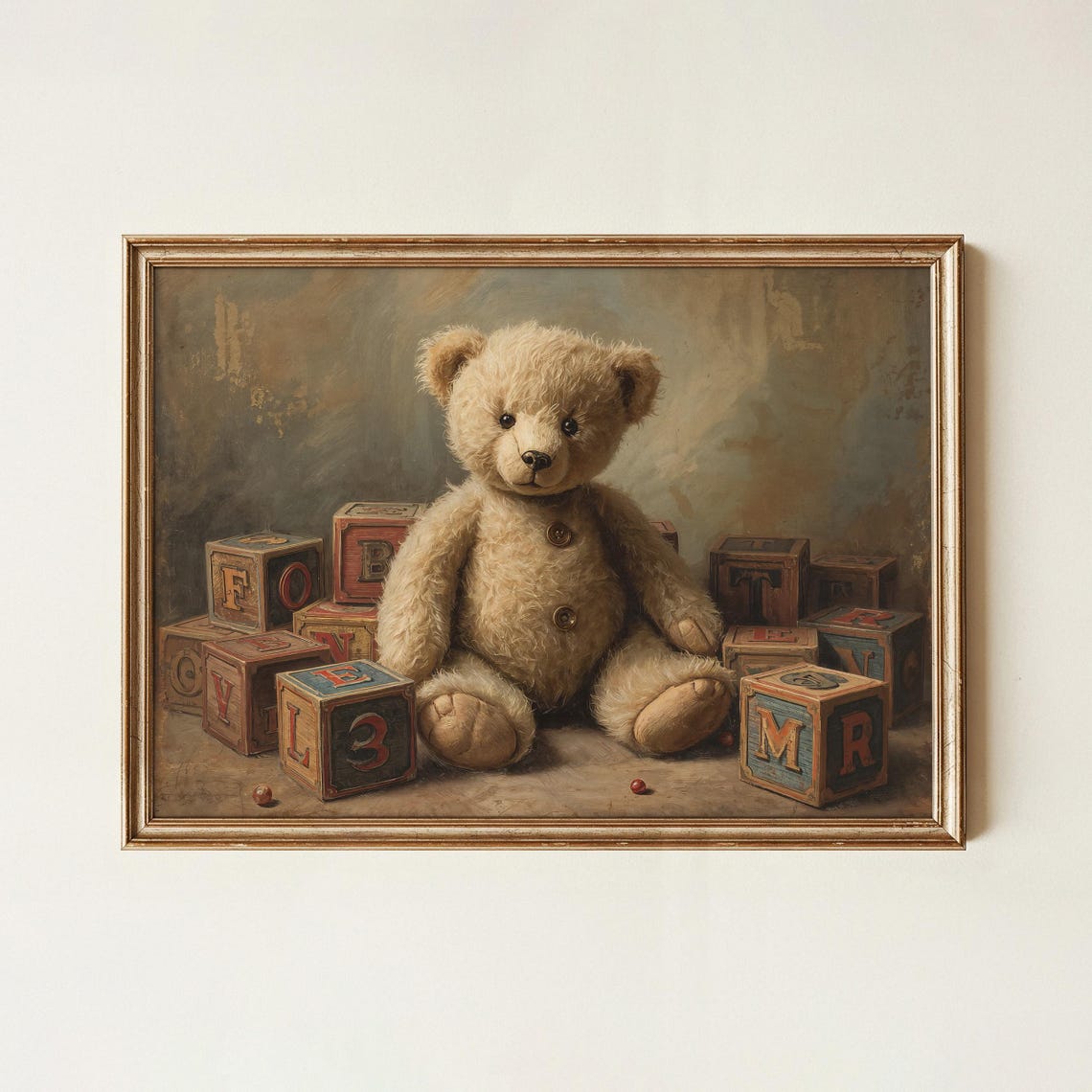 Vintage Teddy Bear Print Nursery Wall Art