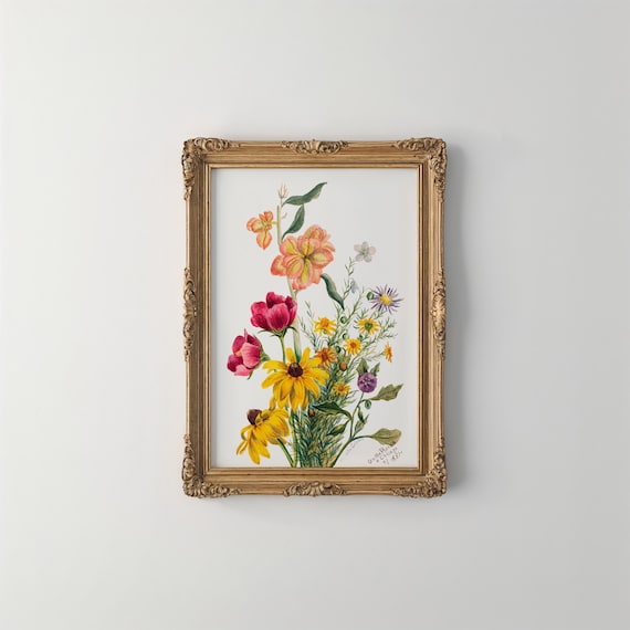 Vintage Wildflower Bouquet Watercolor Floral Still Life Art Print
