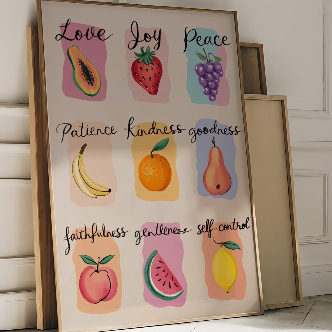 Fruit of the Spirit Nine Watercolor Fruits Hand-Lettered Virtues Poster - Image 5