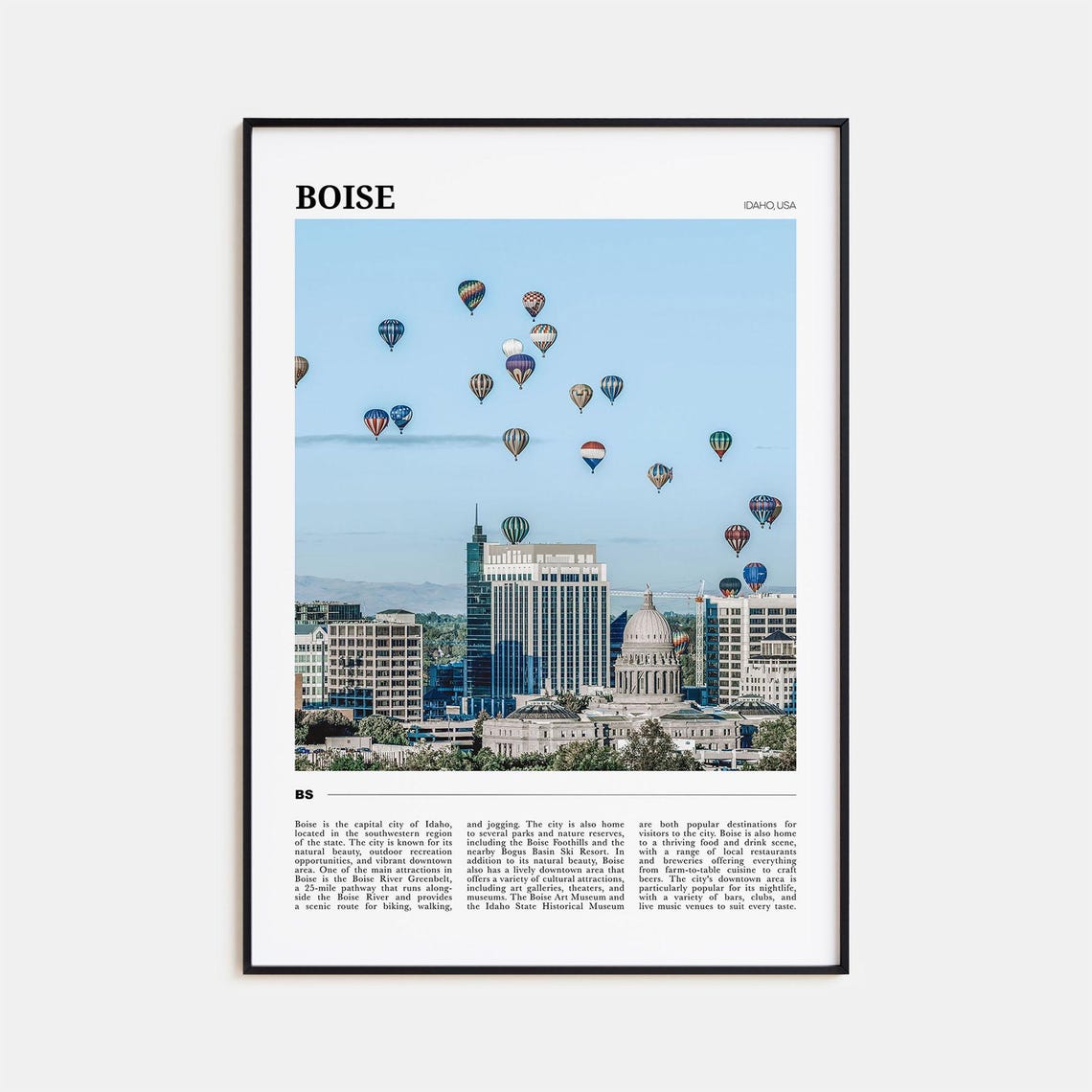 Boise Idaho City Skyline Hot Air Balloons Photography Travel Poster