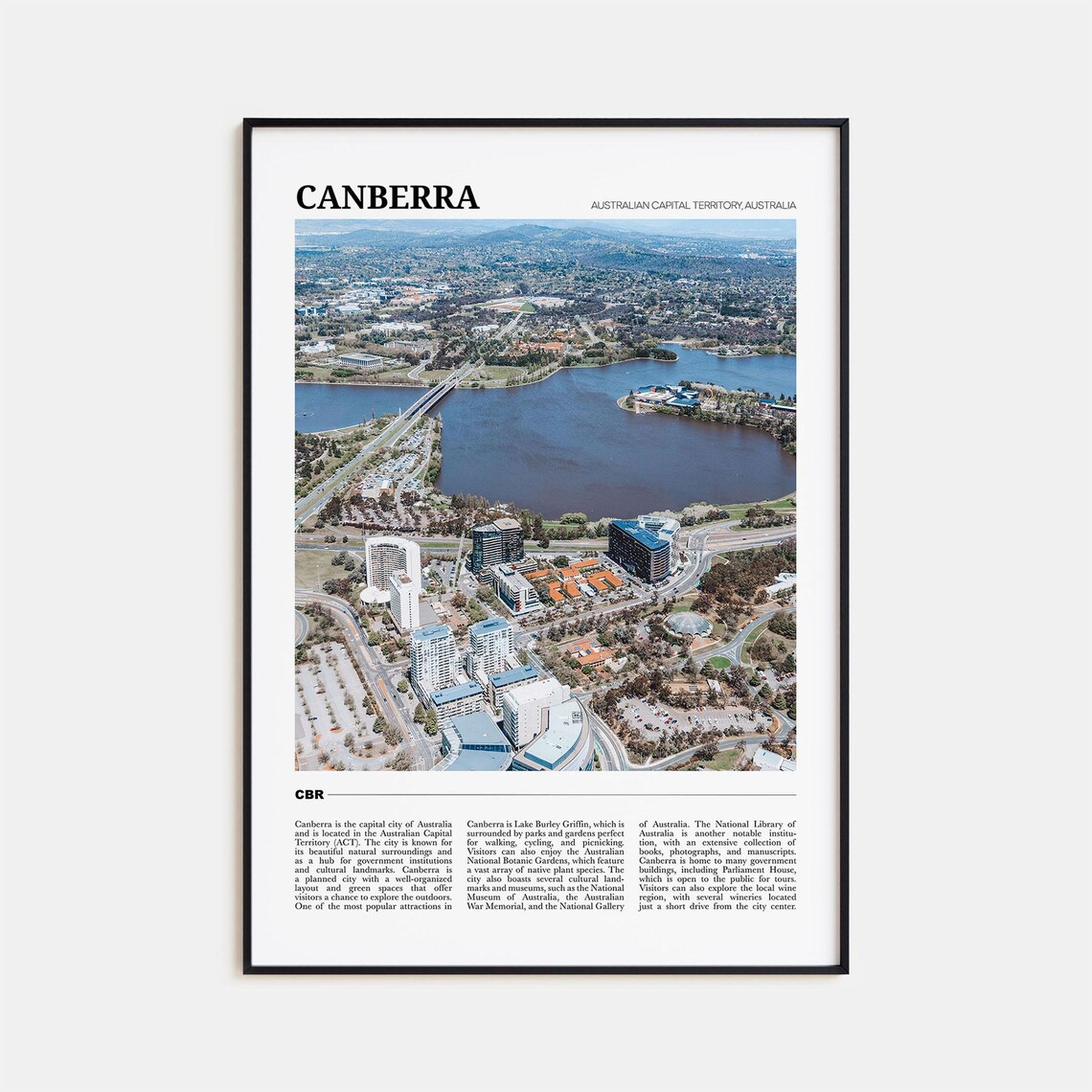 Canberra Australia Lake Burley Griffin Aerial City Photo Travel Poster