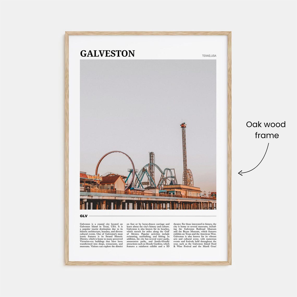 Galveston Texas USA Historic Amusement Pier Roller Coaster Poster - Image 3