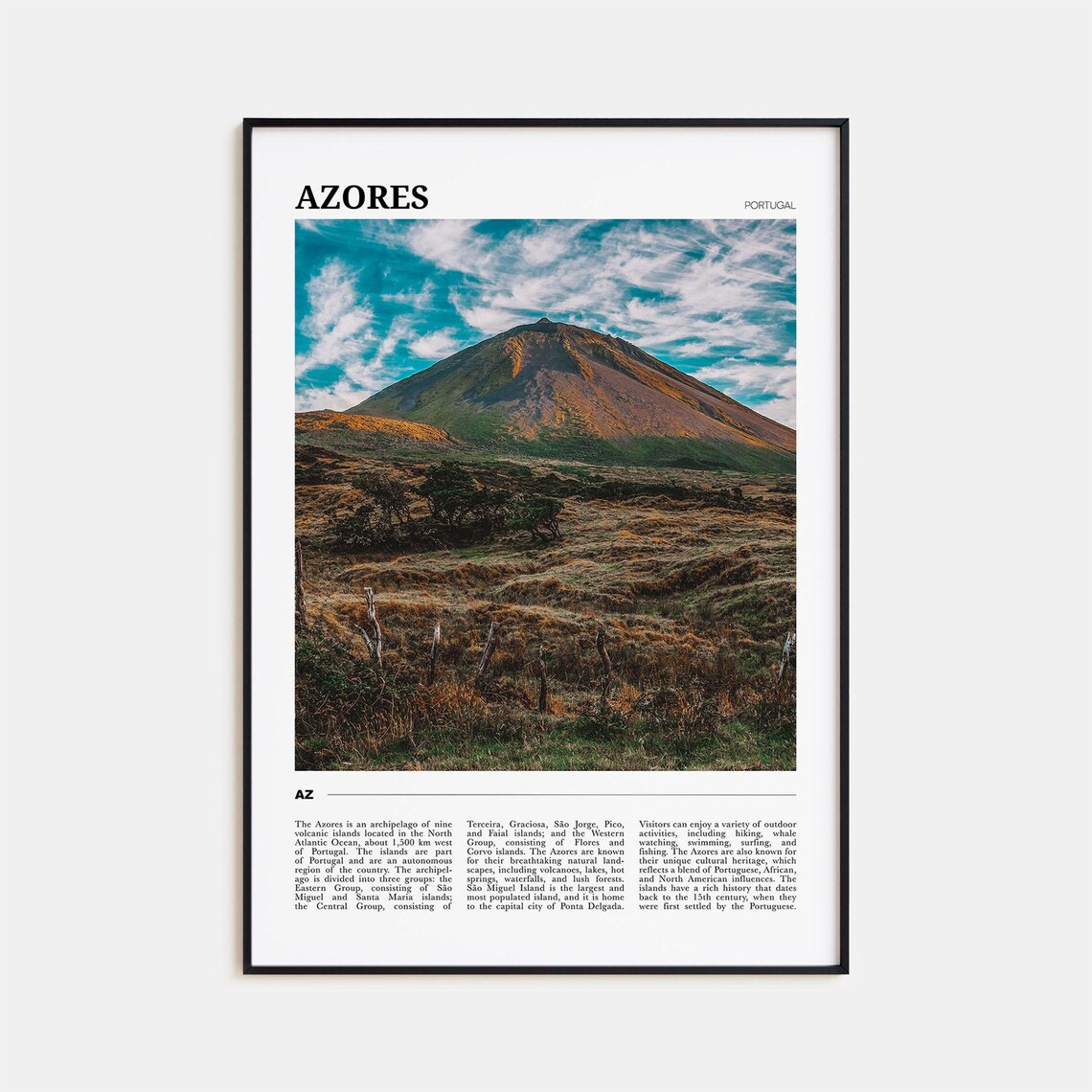 Azores Portugal Volcanic Peak Island Landscape Nature Travel Poster