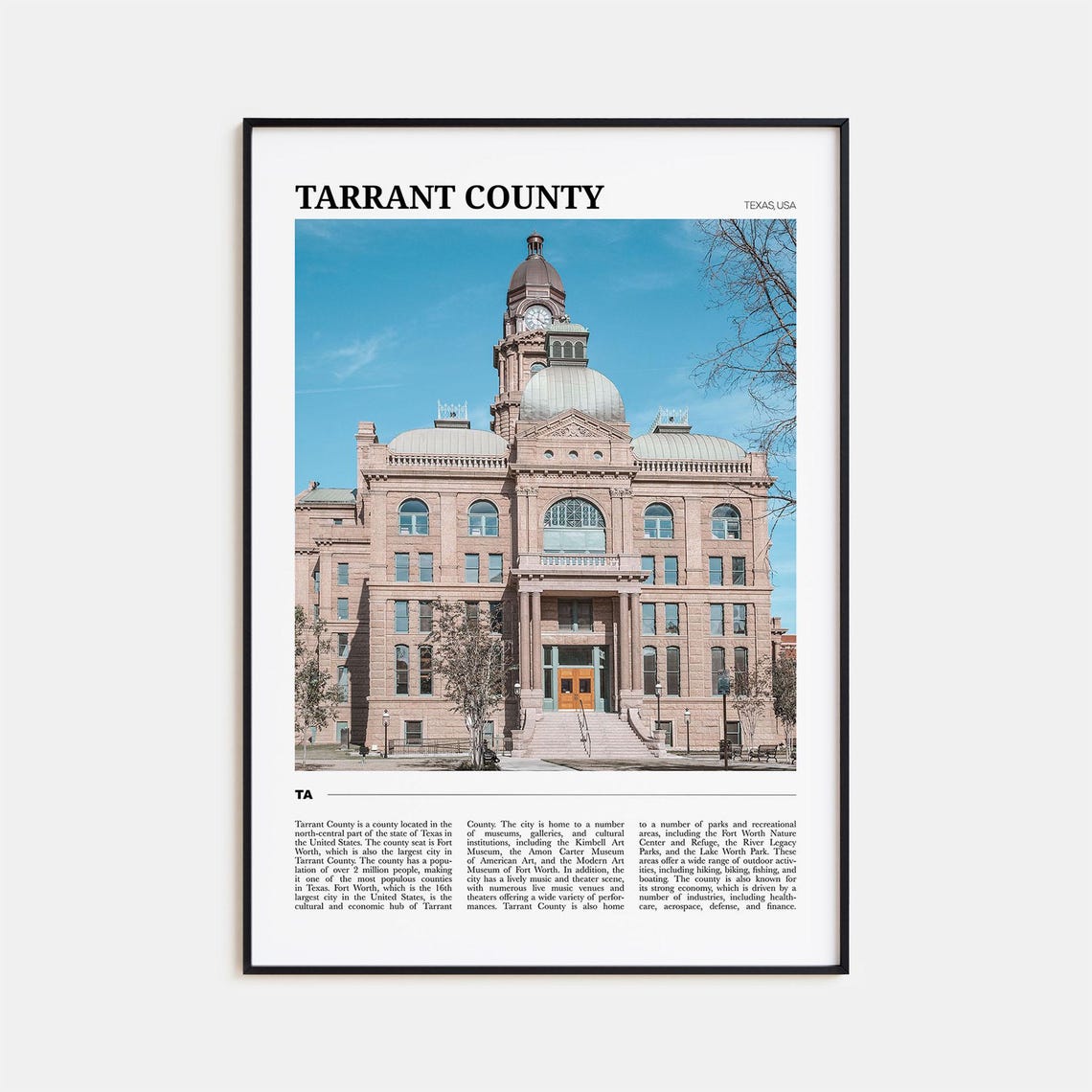 Tarrant County Texas Historic Fort Worth Courthouse Travel Poster