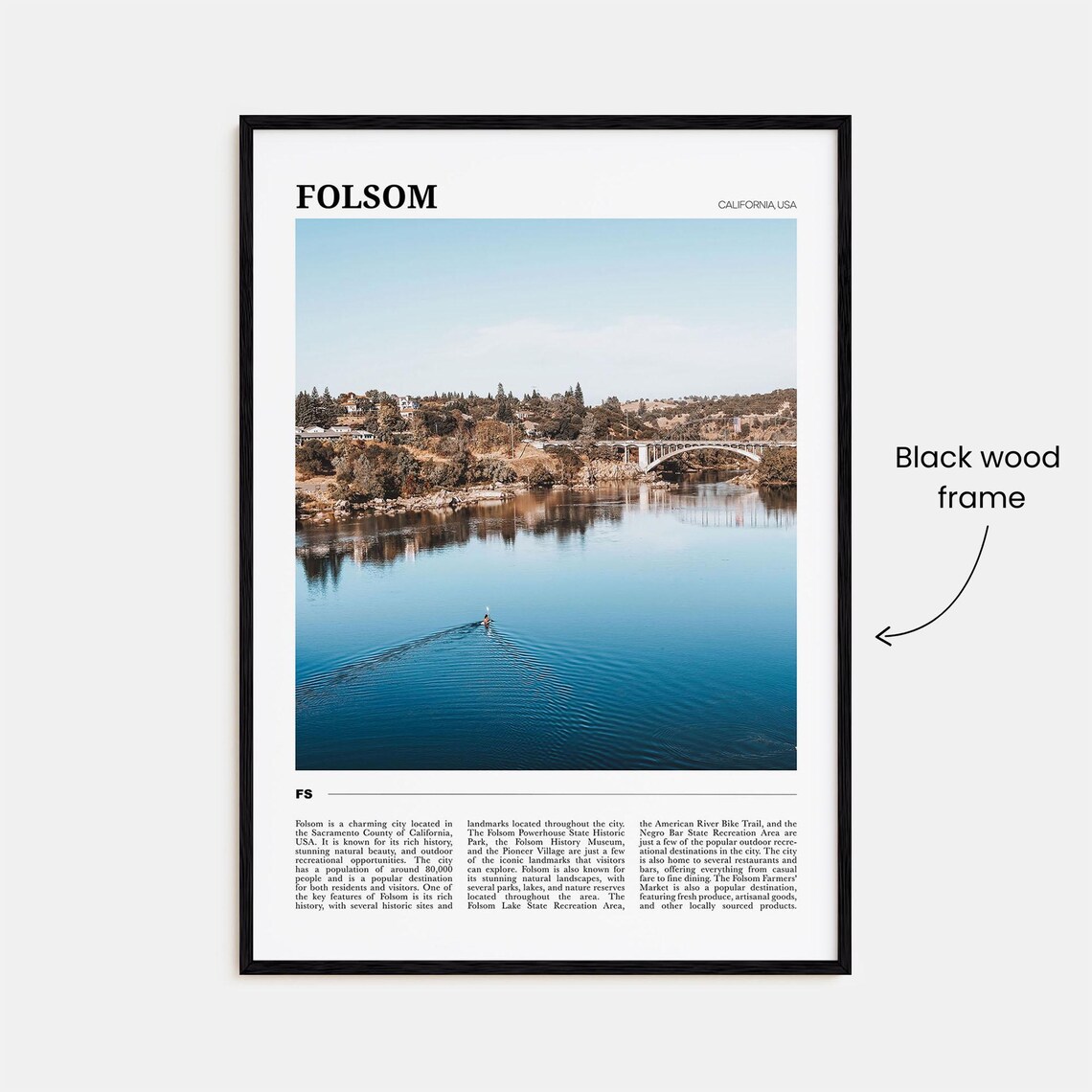 Folsom California USA Calm Lake Kayak Bridge Reflection Travel Poster - Image 2