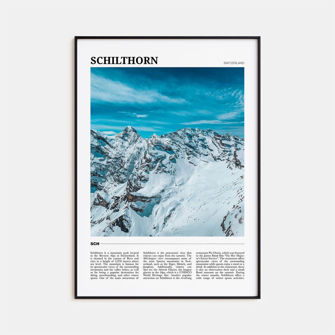 Schilthorn Switzerland Snowy Alpine Peaks Bernese Alps Travel Poster