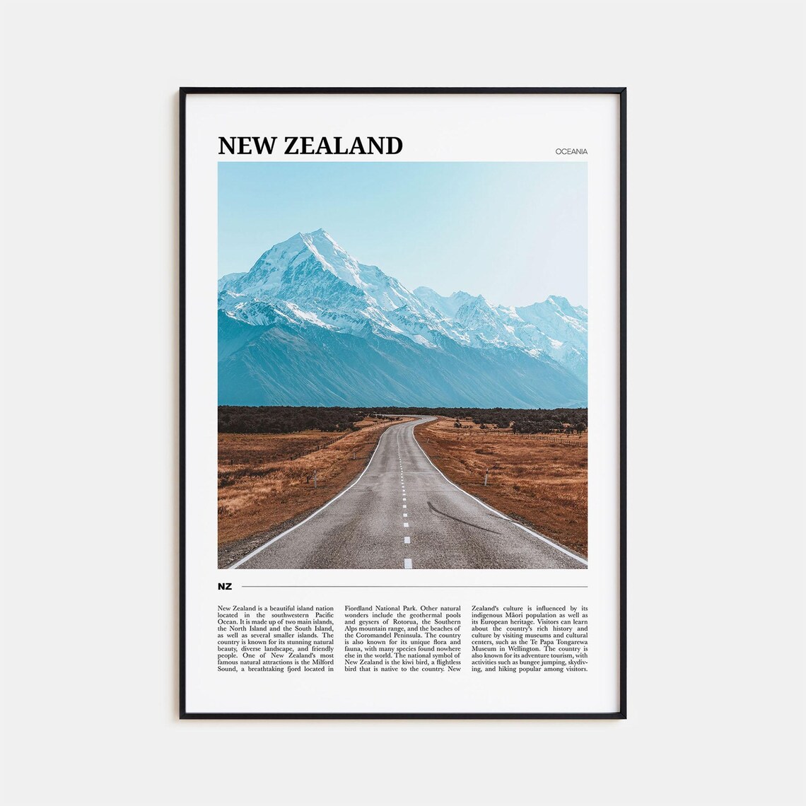 New Zealand Travel Poster, Oceania Wall Art
