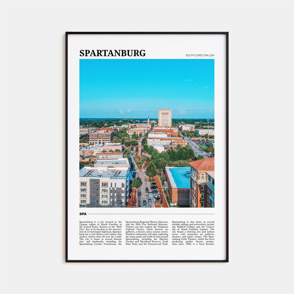 Spartanburg Travel Poster, South Carolina Travel Print