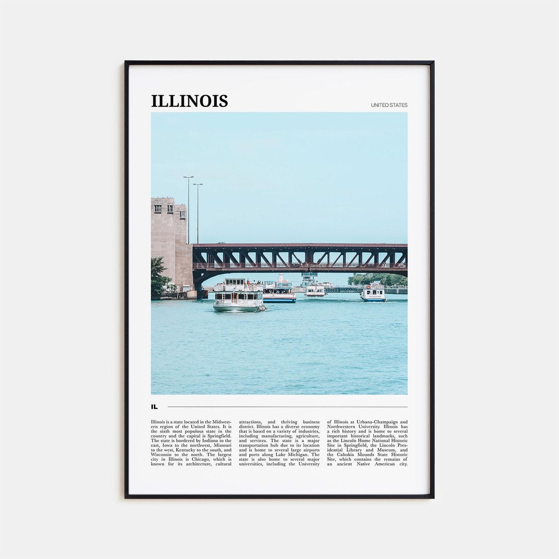 Illinois USA Chicago River Bridge Tour Boats Skyline View Poster