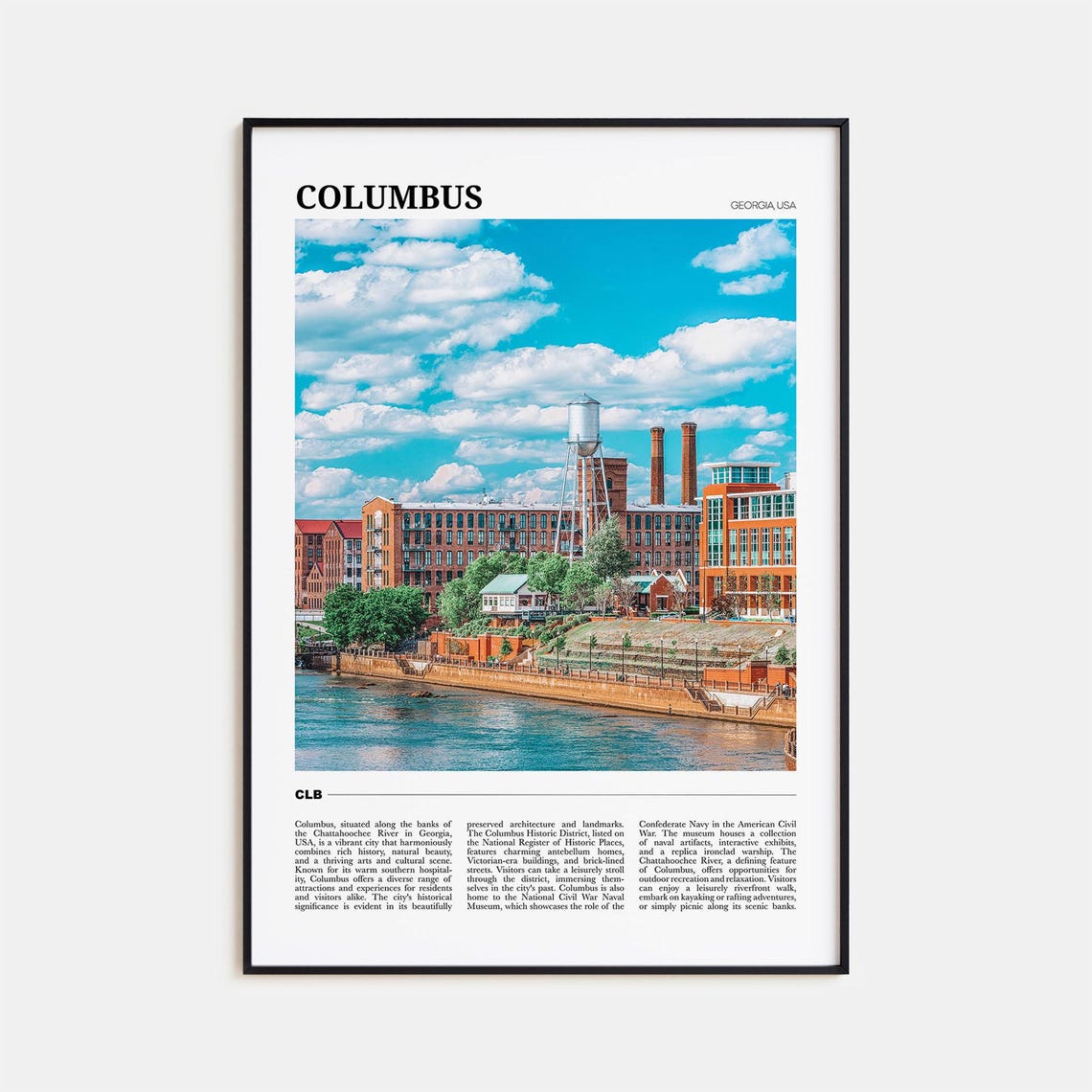 Columbus Georgia Travel Poster Riverwalk Brick Mill Water Tower View