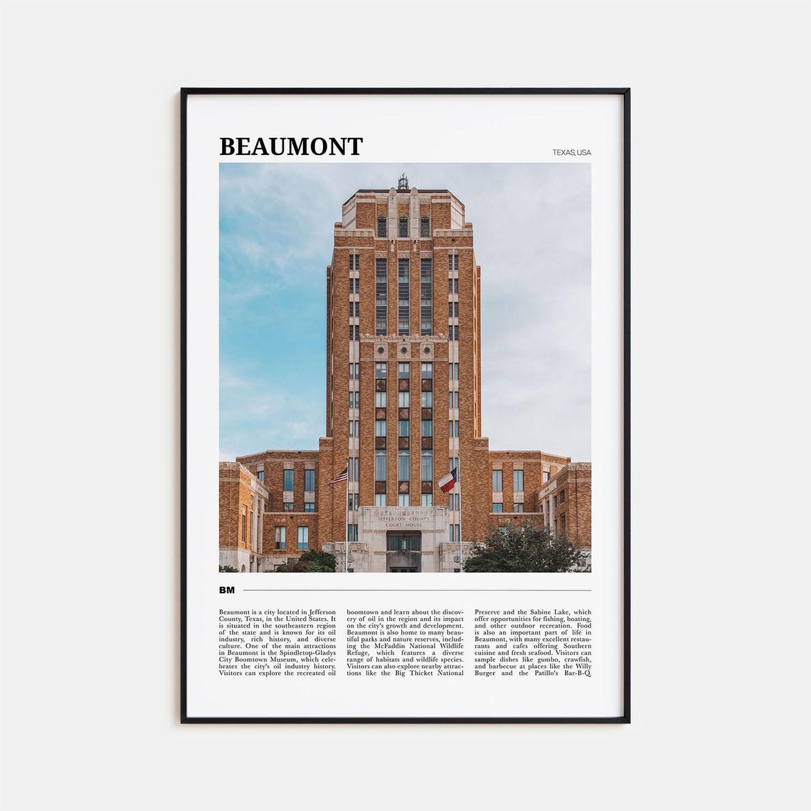Beaumont Texas Grand Art Deco Courthouse Tower Facade View Poster