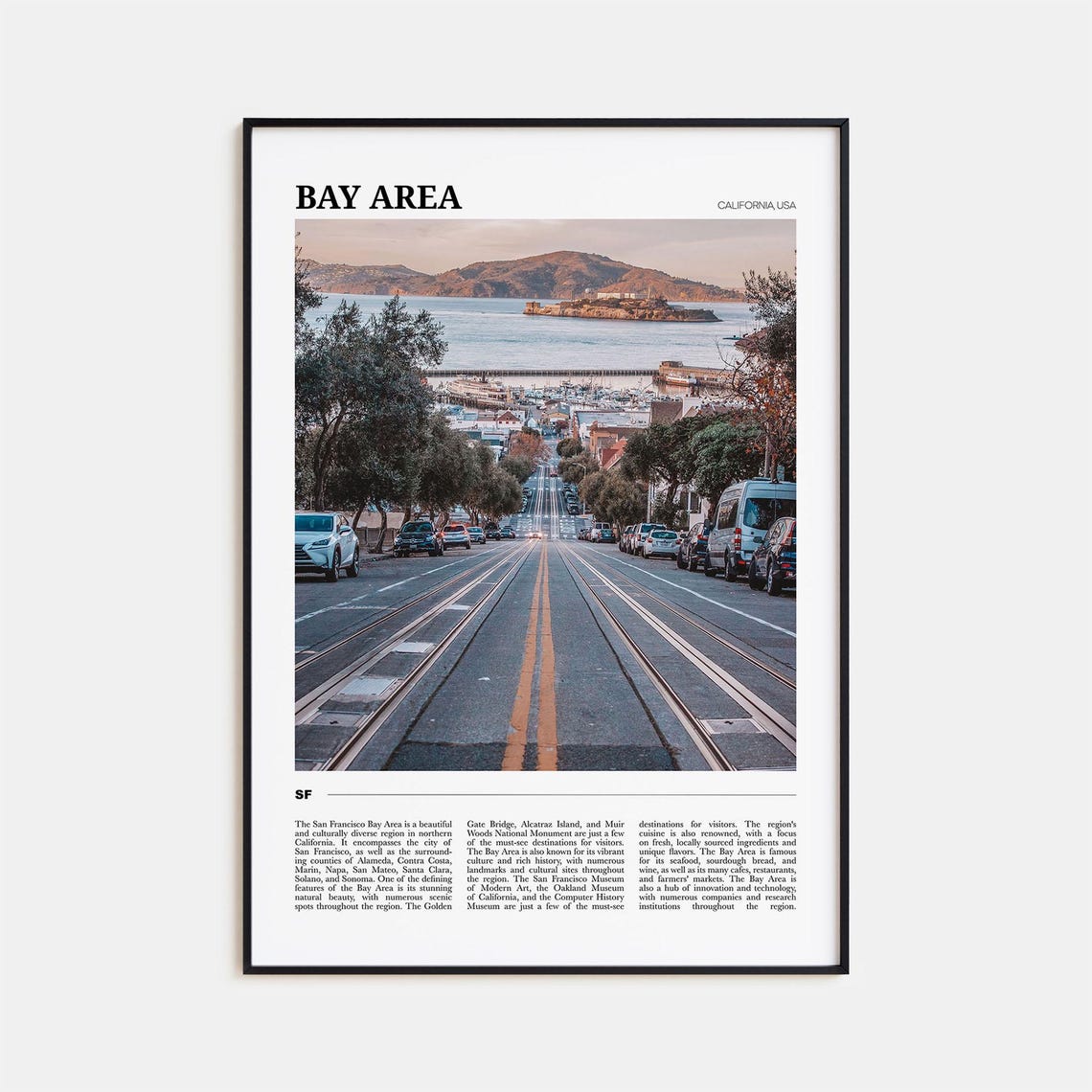San Francisco Bay Area Cable Car Street Alcatraz Island Travel Poster