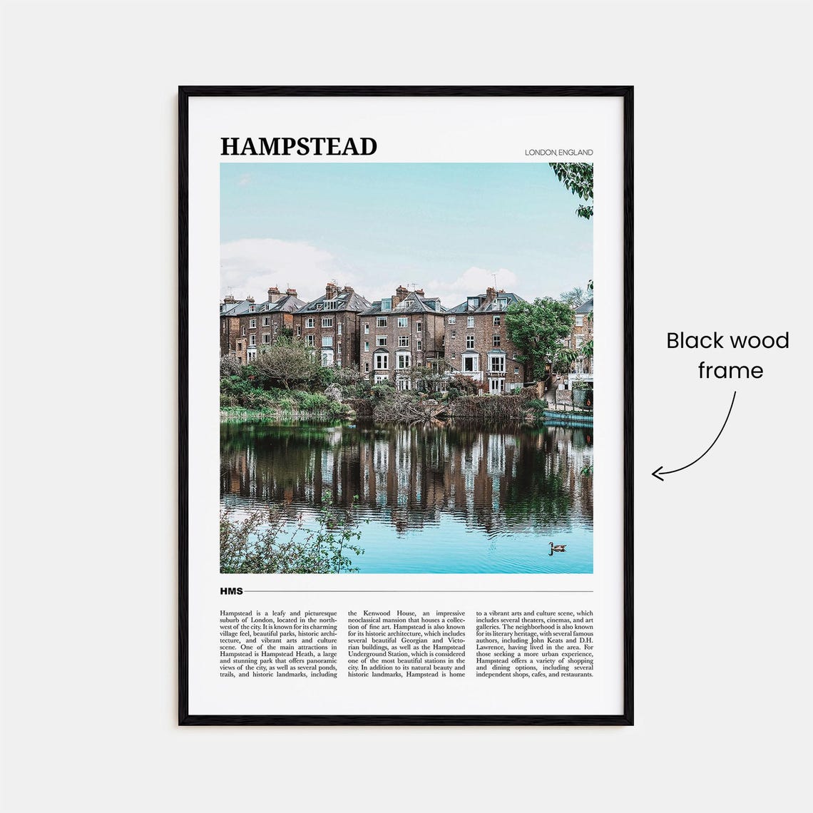 Hampstead London England Brick Houses Pond Reflection Travel Poster - Image 2