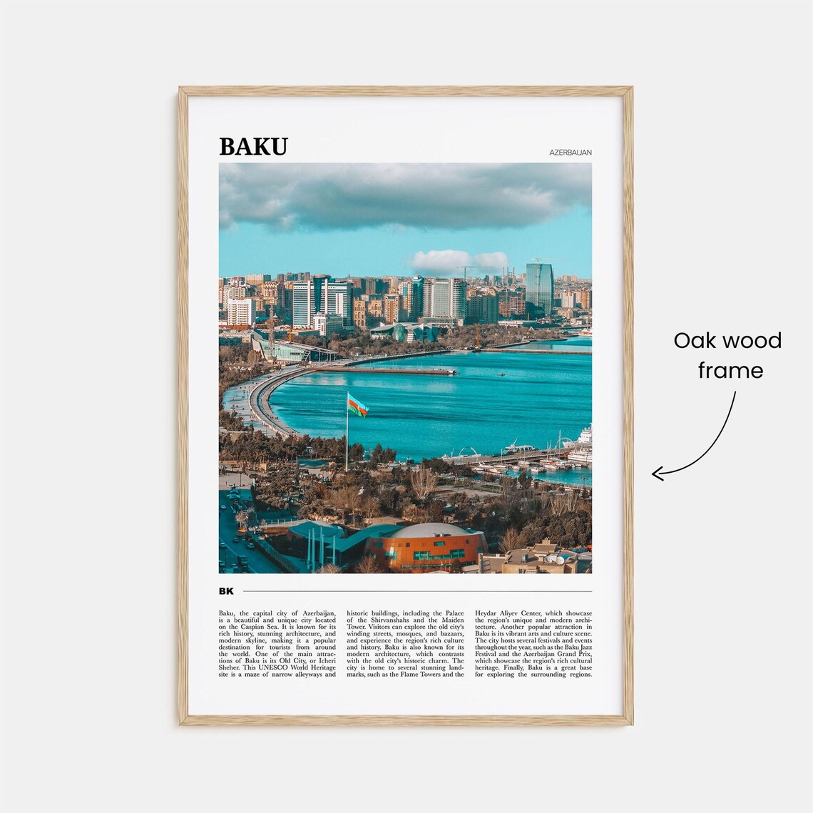 Baku Azerbaijan Caspian Sea Waterfront Skyline Flag Travel Poster - Image 3