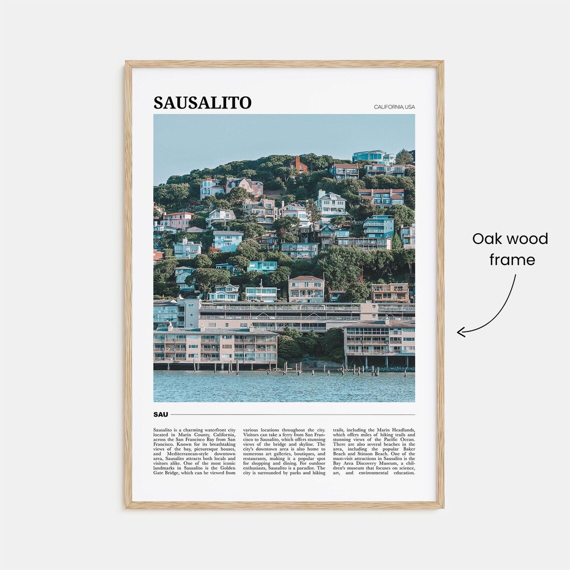 Sausalito California Bay Hillside Homes Waterfront Travel Poster - Image 3