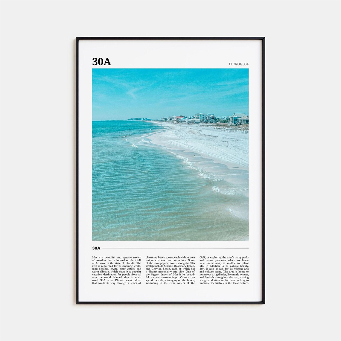 30A Travel Poster, Florida USA Travel Poster