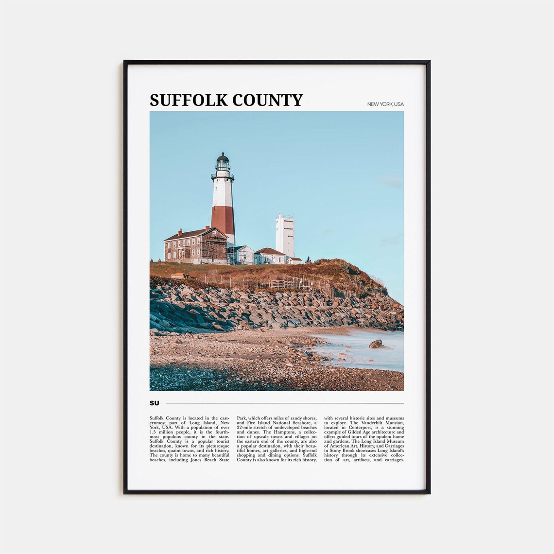 Suffolk County New York Montauk Lighthouse Rocky Coast Travel Poster