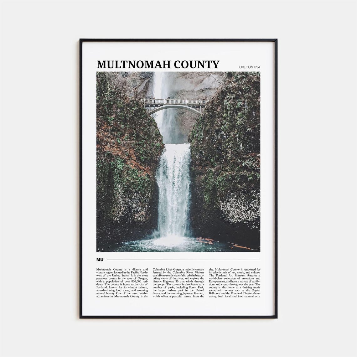 Multnomah County Oregon Multnomah Falls Bridge Waterfall Poster