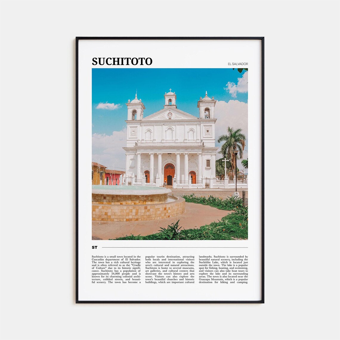Suchitoto El Salvador White Colonial Church Bright Sky Travel Poster