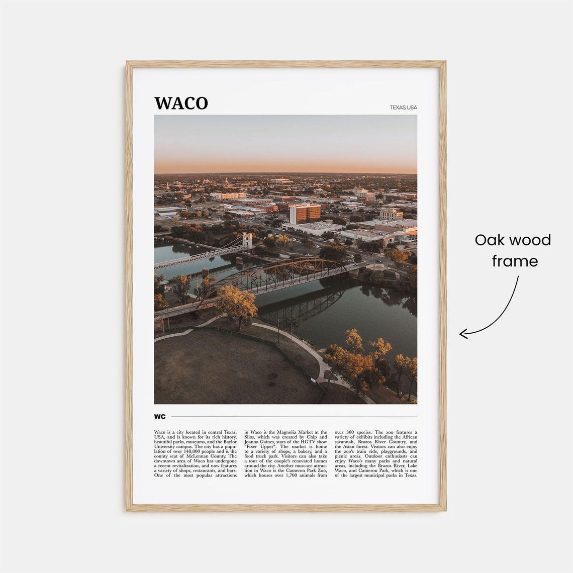 Waco Texas Brazos River Bridge Sunset Aerial Photography Poster - Image 3