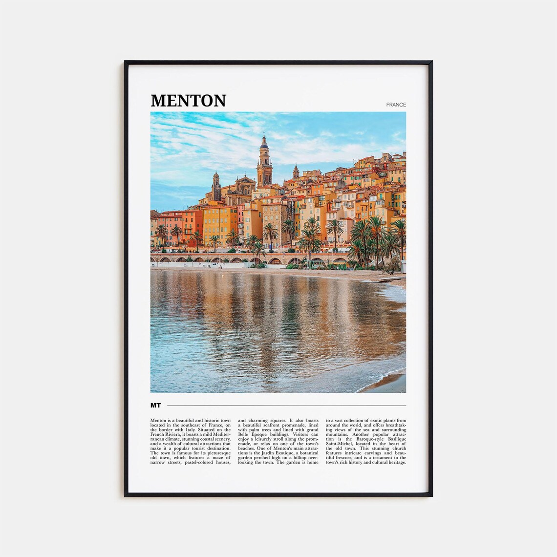 Menton France Travel Poster Riviera Old Town Harbor Reflection View