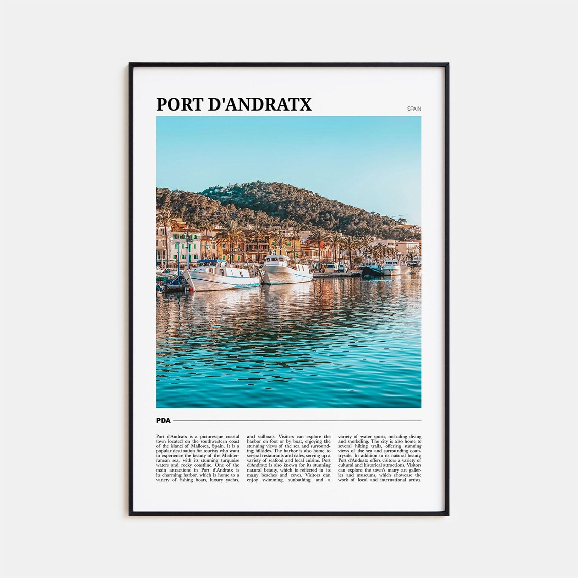 Port Dandratx Travel Poster, Spain Wall Art Print