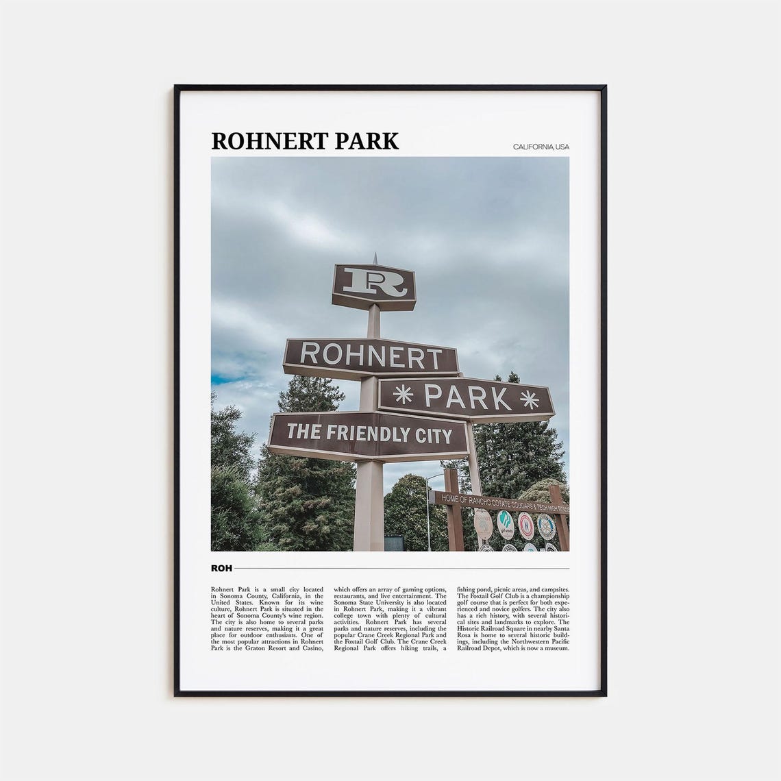 Rohnert Park Travel Poster Rohnert Park Wall Art Rohnert Park Poster Print Rohnert Park Photo Rohnert Park Decor California Usa