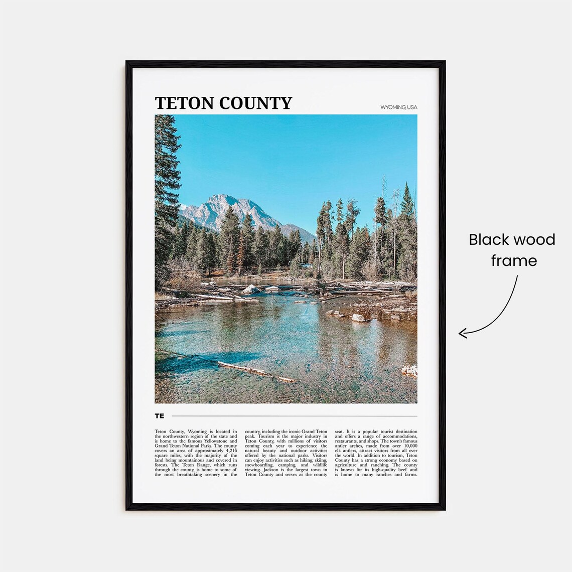 Teton County Wyoming Grand Teton Peak Mountain Stream Travel Poster - Image 2