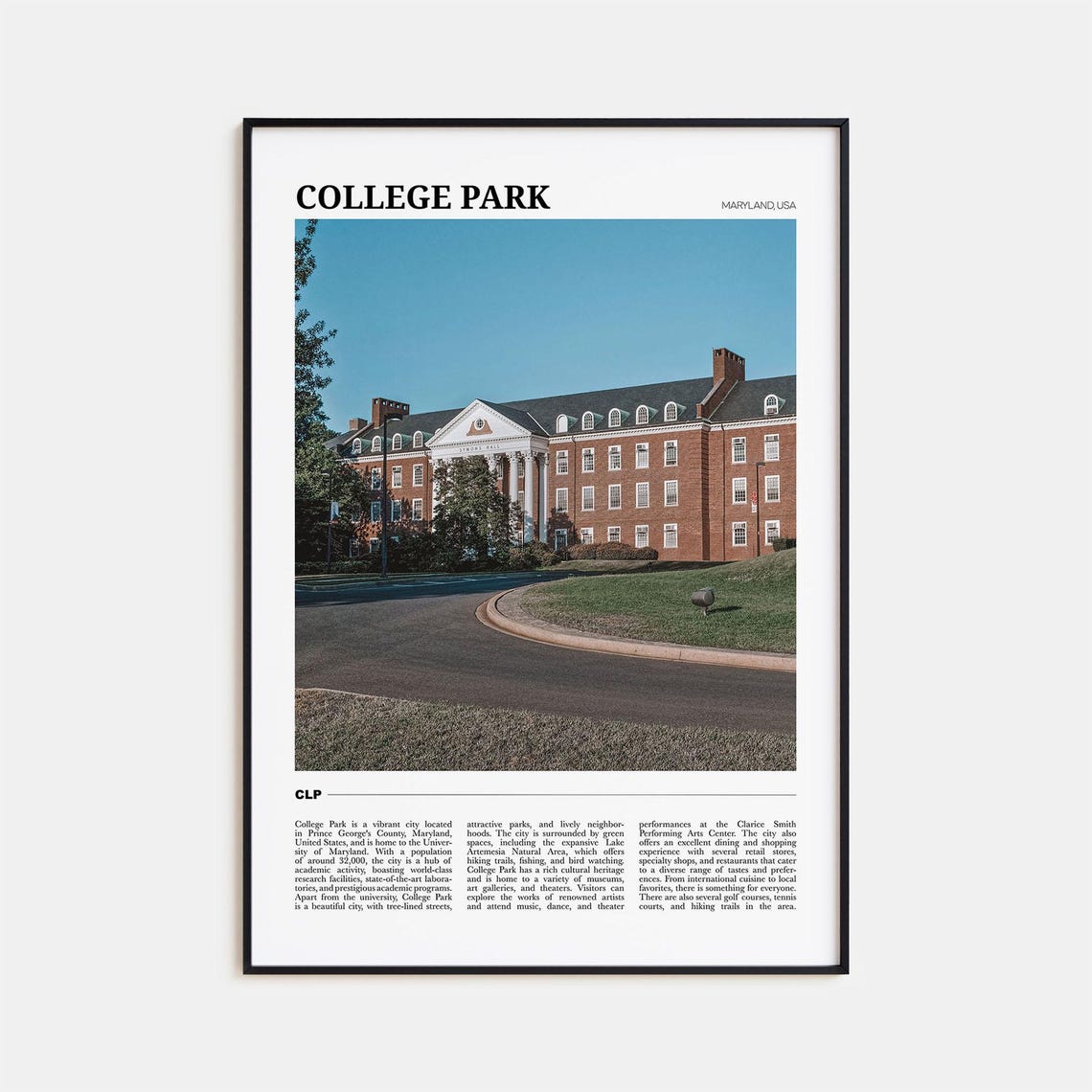 College Park Travel Poster College Park Wall Art College Park Poster Print College Park Photo College Park Decor Maryland Usa