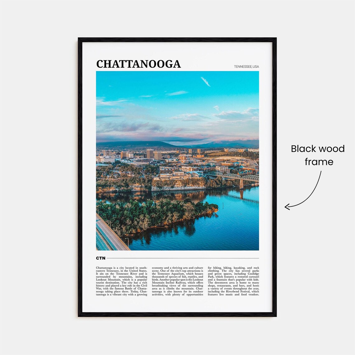 Chattanooga Tennessee River Skyline Mountains City Photo Travel Poster - Image 2