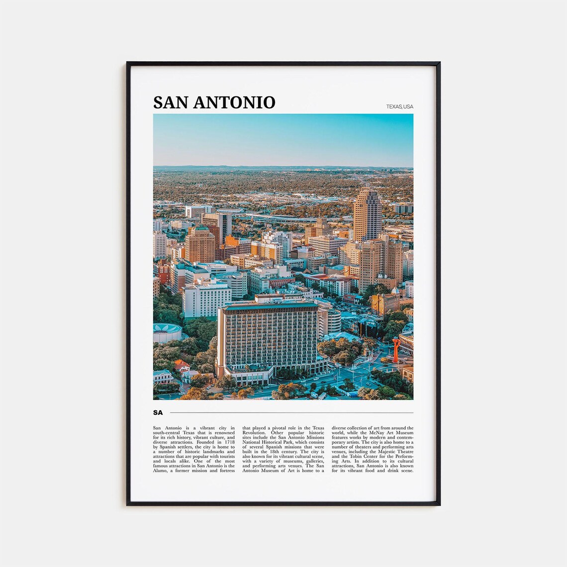 San Antonio Texas USA Downtown Aerial Skyline Photo Art Poster