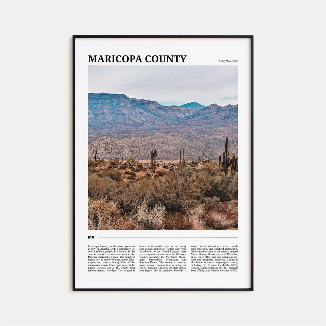 Maricopa County Arizona Saguaro Desert Mountain Travel Poster