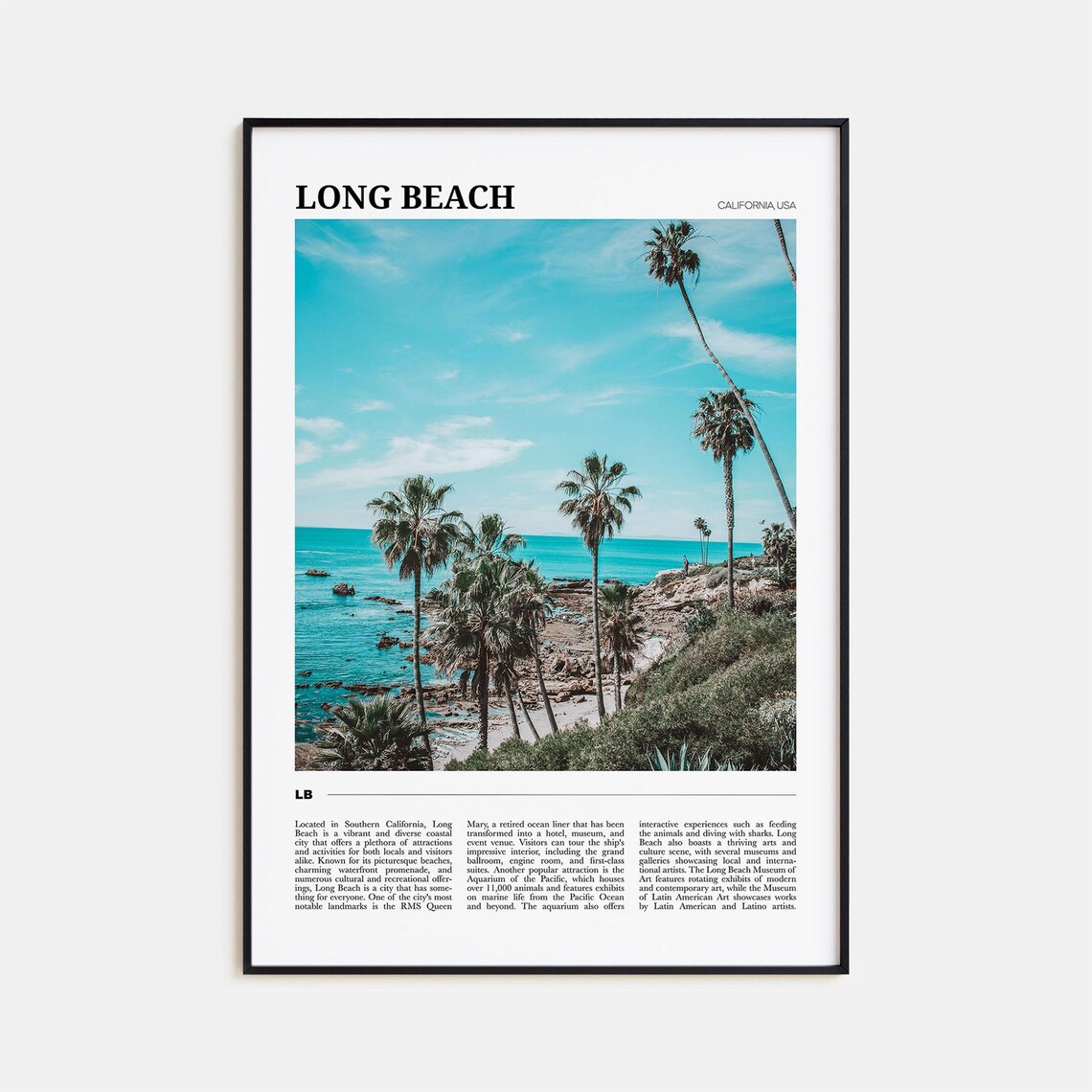 Long Beach California USA Palm Trees Beach Photography Travel Poster