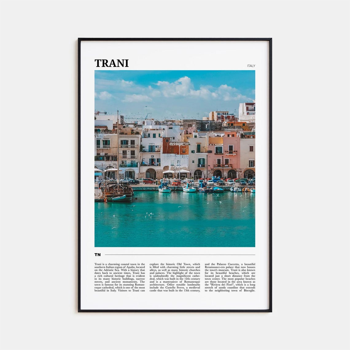 Trani Italy Adriatic Harbor Colorful Waterfront Boats Scenic Poster