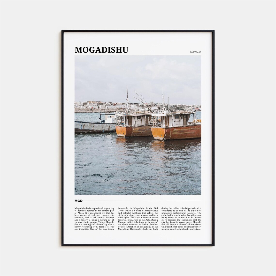 Mogadishu Somalia Fishing Harbor Boats Waterfront Travel Poster Series