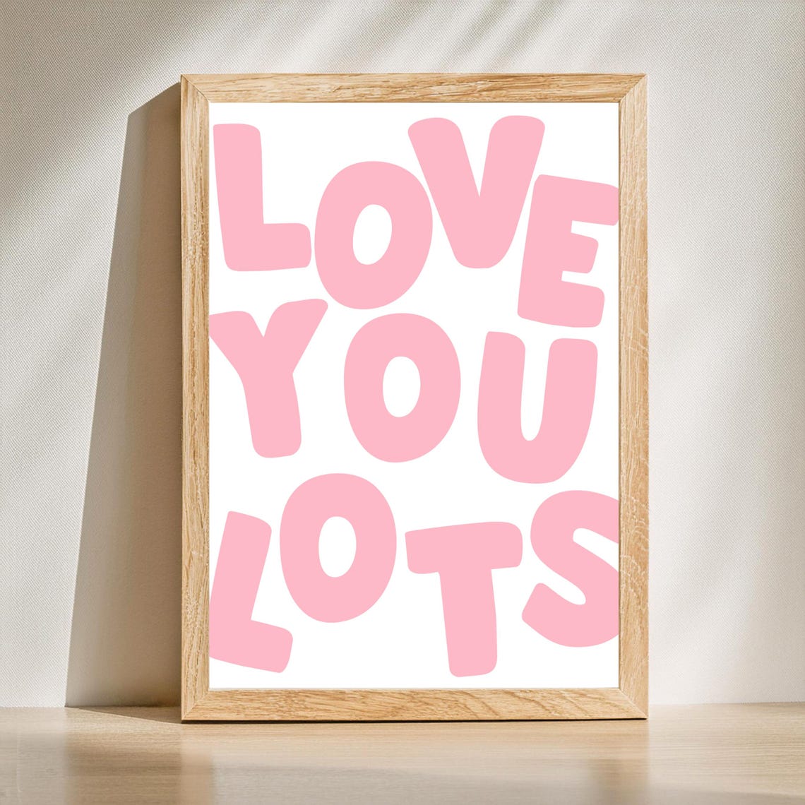 Love You Lots Pink Quote Poster Playful Bubble Letter Typography Gift