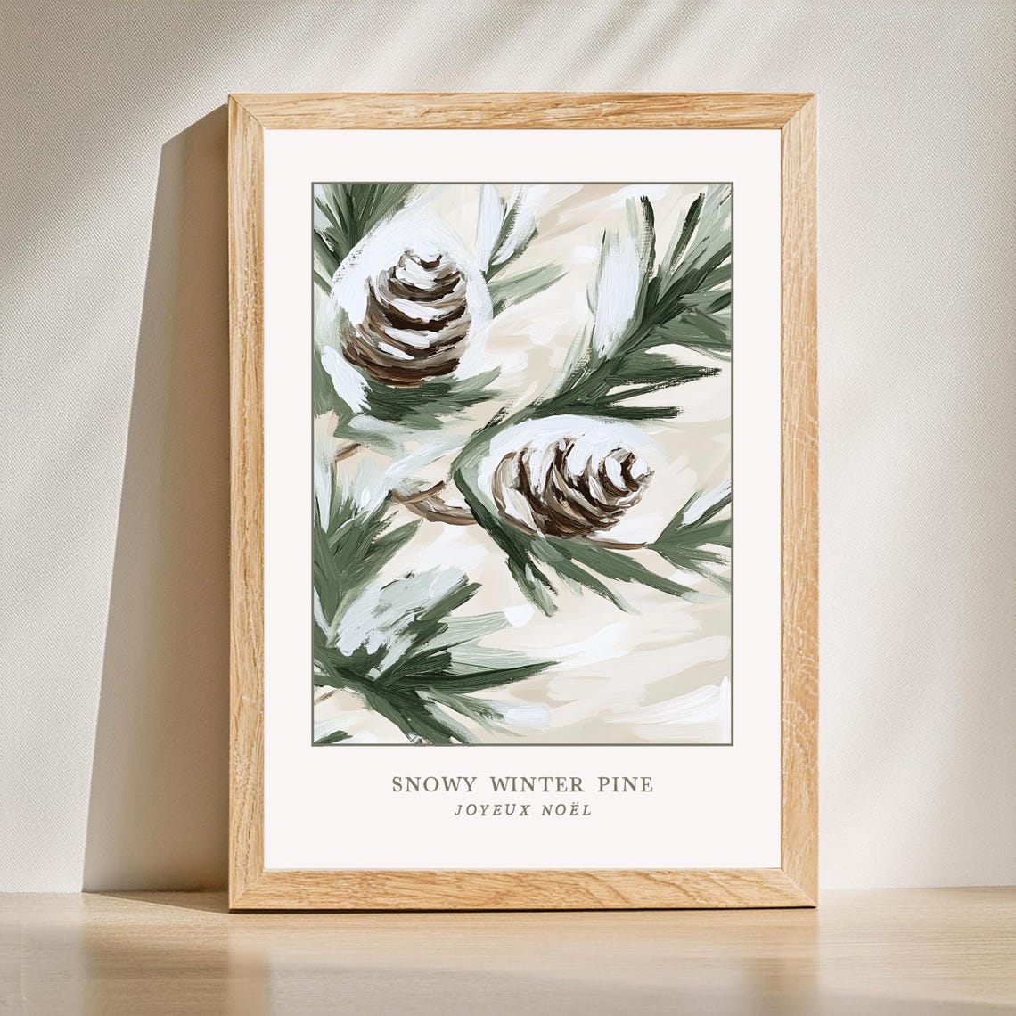 Snowy Winter Pine Branch Botanical Christmas Watercolor Wall Print