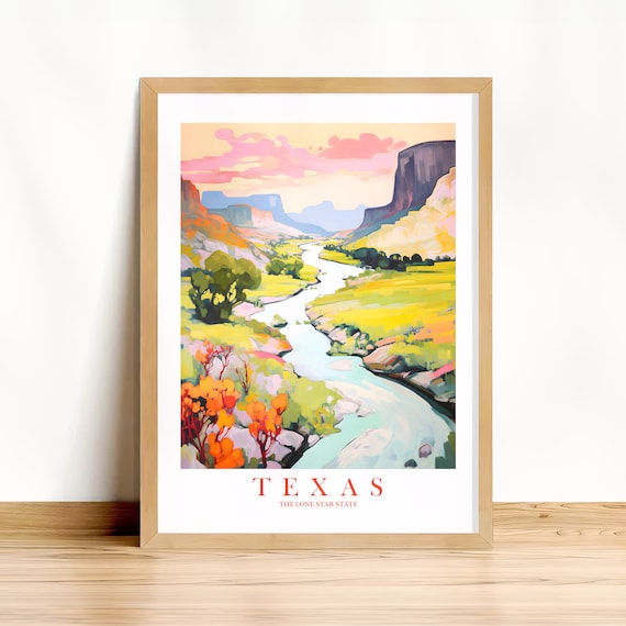 Texas Big Bend Canyon River Sunset Southwest Retro Travel Art Poster