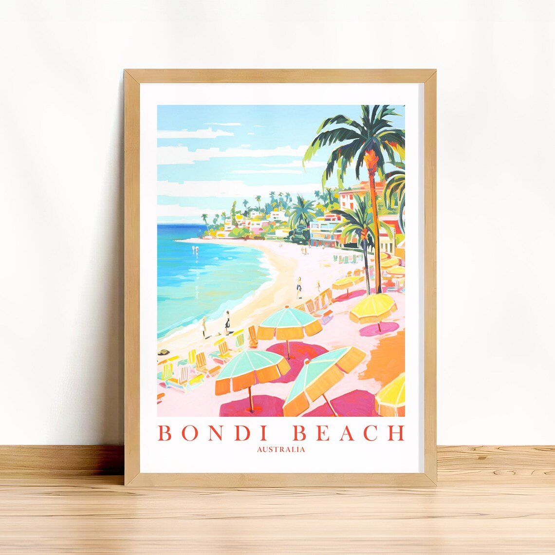 Bondi Beach Australia Colorful Umbrellas Coastal Surf Poster