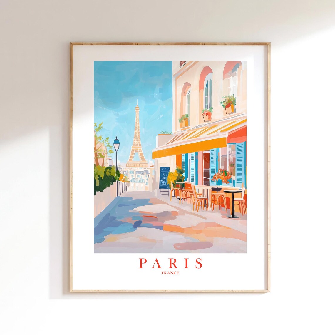 Paris Eiffel Tower Cafe Street Pastel Cityscape French Wall Art