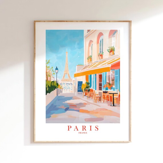 Paris Eiffel Tower Cafe Street Pastel Cityscape French Wall Art