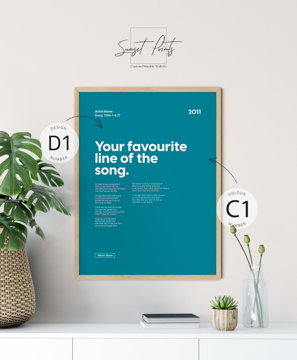 Custom Favorite Song Lyric Print Teal Personalized Music Gift Wall Decor - Image 2