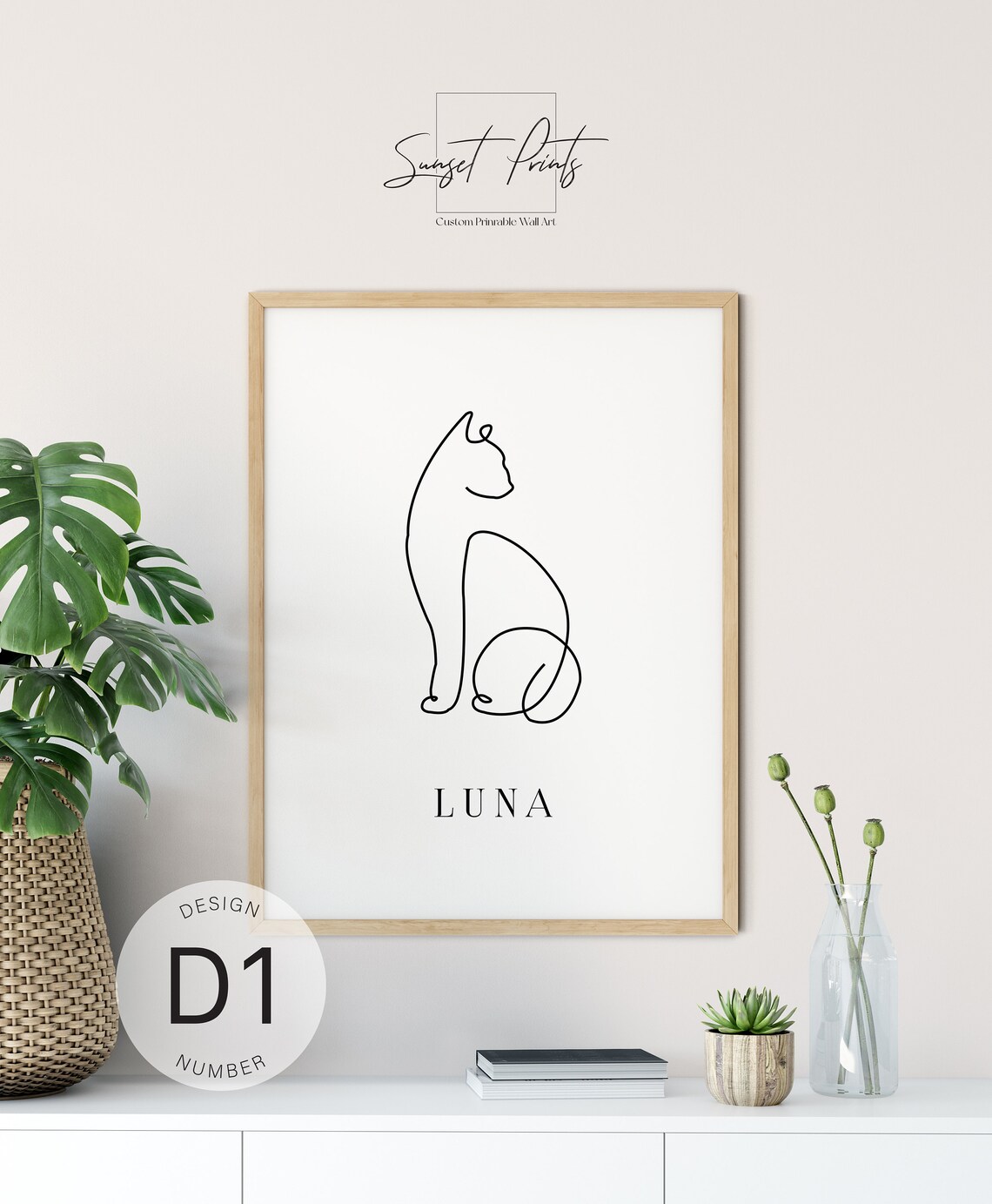 Personalized Cat One Line Drawing Custom Pet Name Minimalist Wall Poster - Image 5